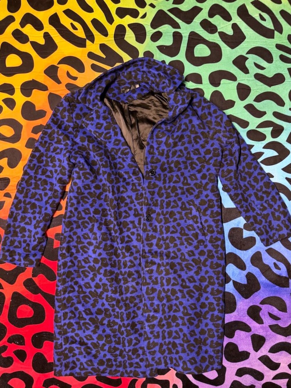MISSGUIDED BLUE AND BLACK LEOPARD ANIMAL PRINT WINTER COAT SIZE 10
